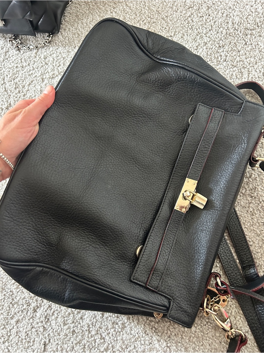 Pegabo Black Genuine Leather Kelly Style Top Handle Satchel / Crossbody - Picture 7 of 9